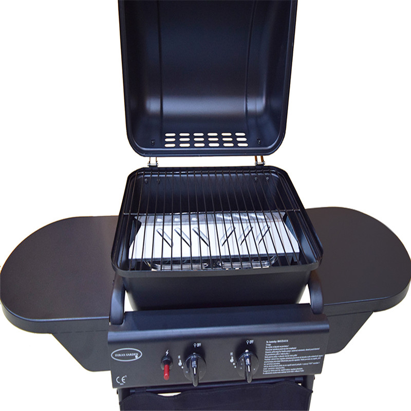 Laadukas 2burners valurauta sisäkaasu BBQ grilli kärry grilli